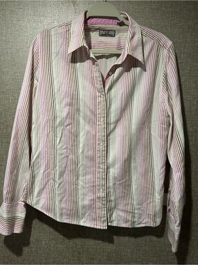 Vintage R&G London Light Pink & White Striped Button-Up Shirt